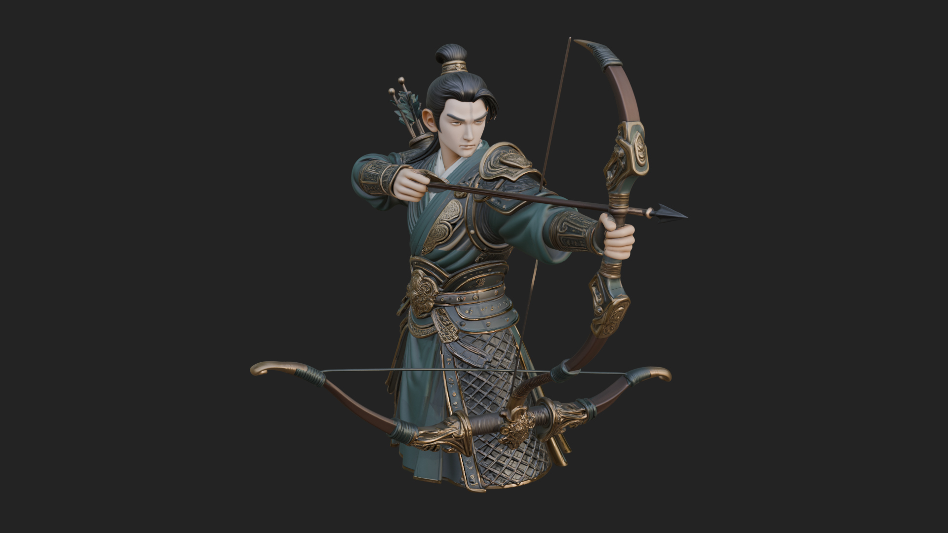 Armored Chinese Archer Statue Design 5 3D Print Model 3D Model
