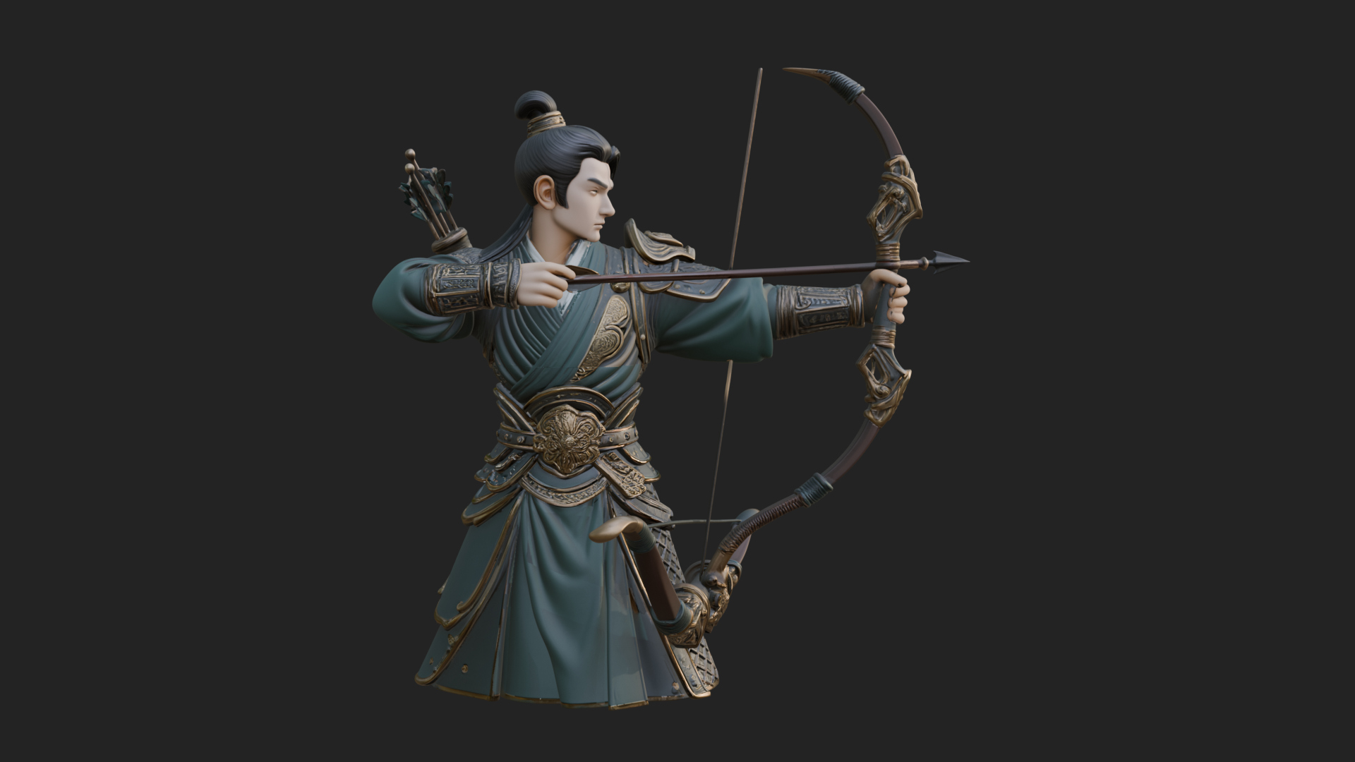 Armored Chinese Archer Statue Design 5 3D Print Model 3D Model