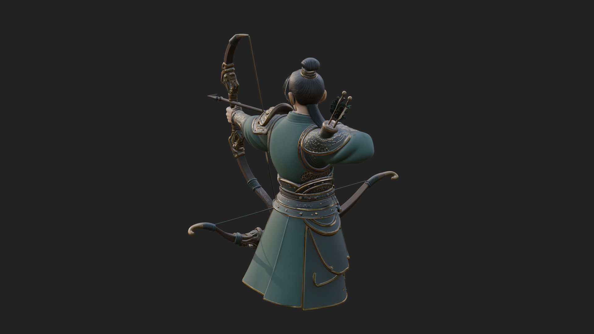 Armored Chinese Archer Statue Design 5 3D Print Model 3D Model