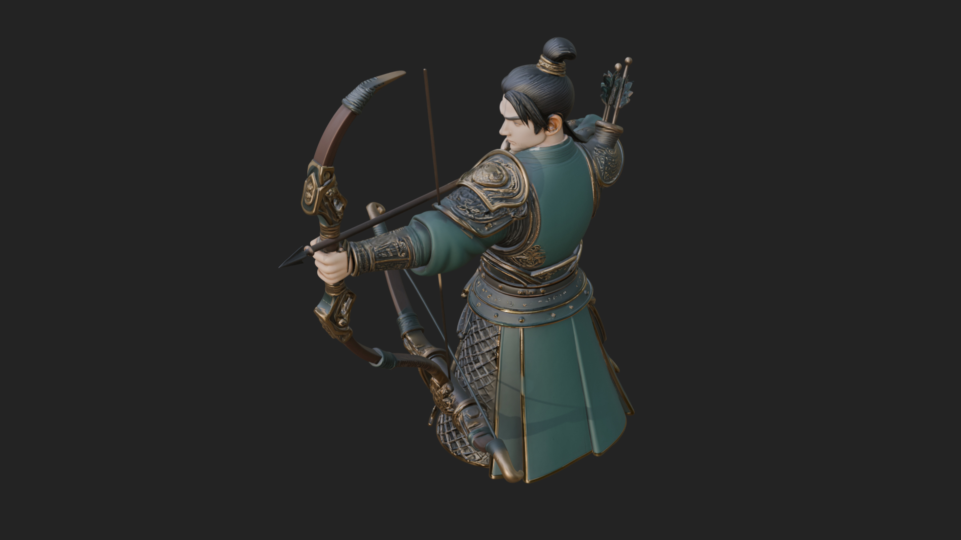 Armored Chinese Archer Statue Design 5 3D Print Model 3D Model