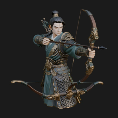 Armored Chinese Archer Statue Design 5 3D Print Model
