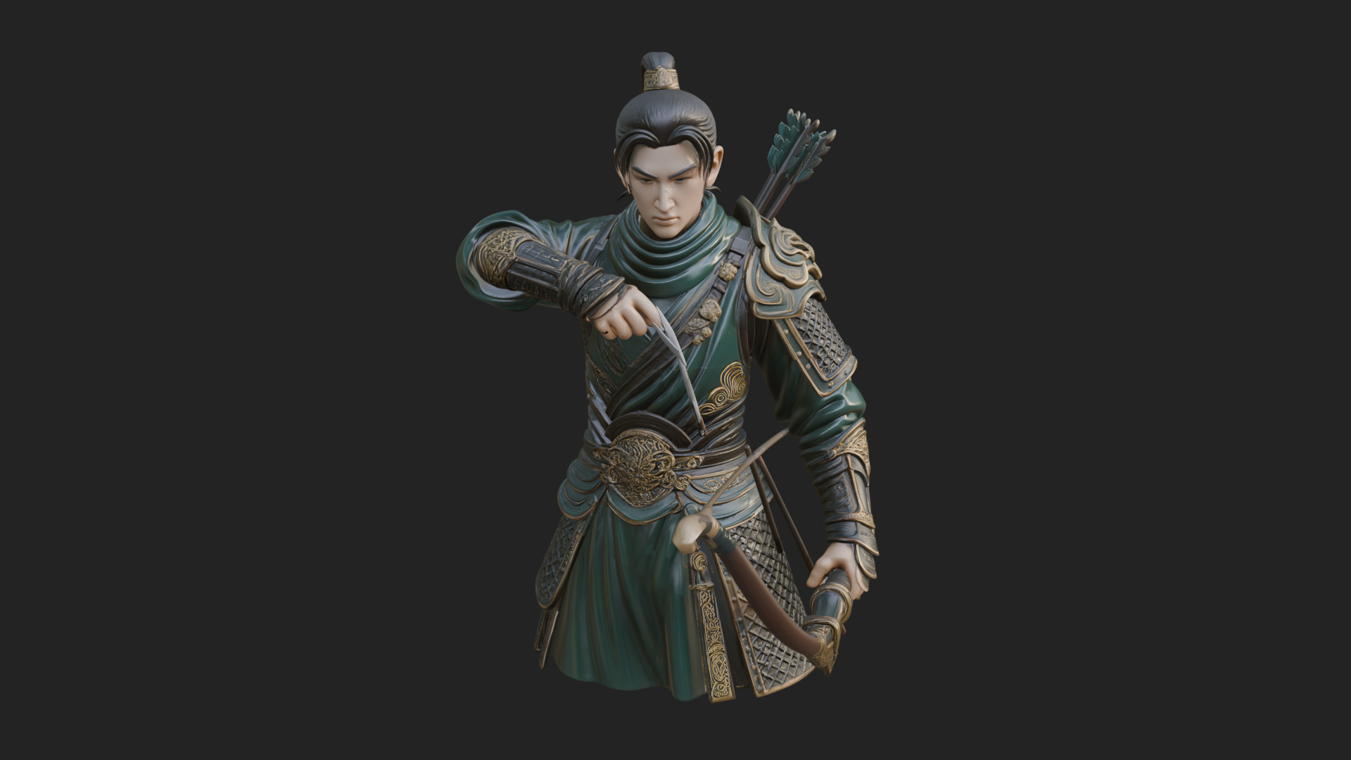 Armored Chinese Archer Statue Design 6 3D Print Model 3D Model