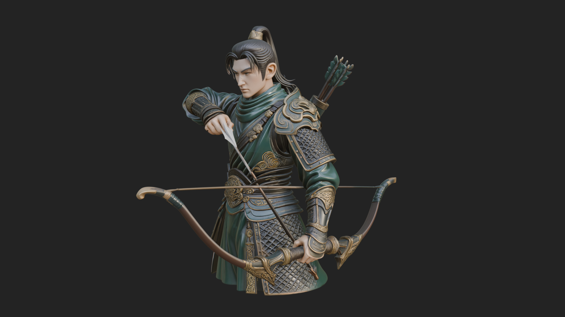 Armored Chinese Archer Statue Design 6 3D Print Model 3D Model
