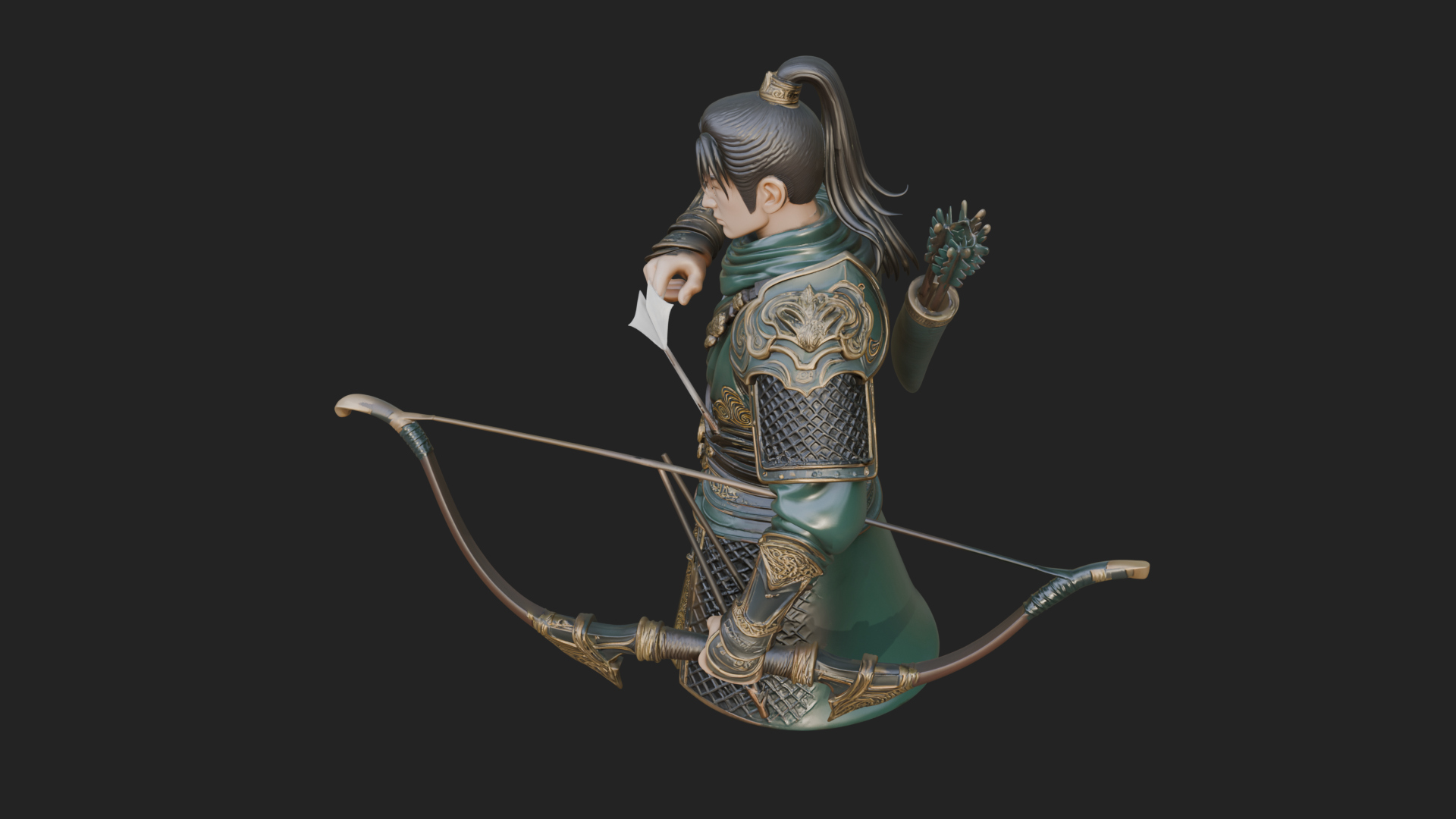 Armored Chinese Archer Statue Design 6 3D Print Model 3D Model