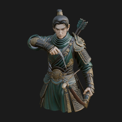 Armored Chinese Archer Statue Design 6 3D Print Model