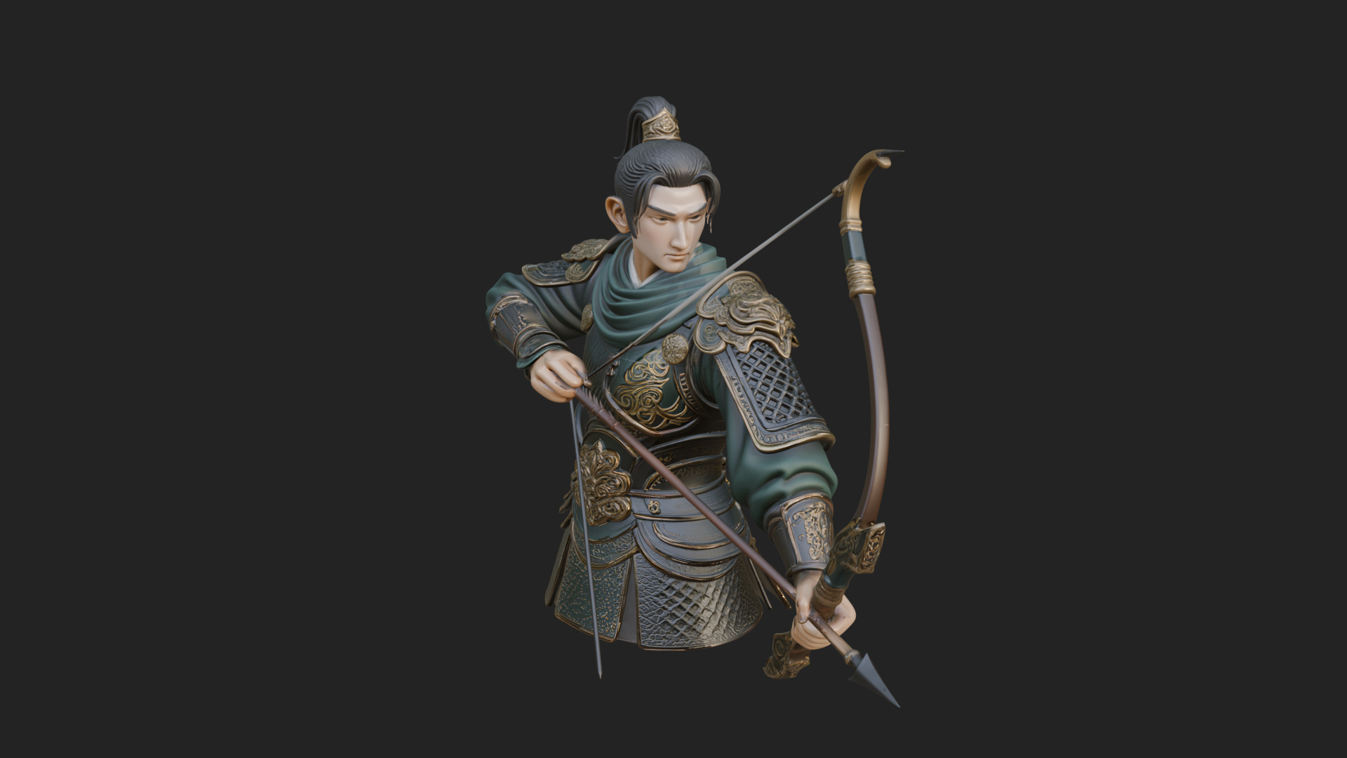 Armored Chinese Archer Statue Design 7 3D Print Model 3D Model