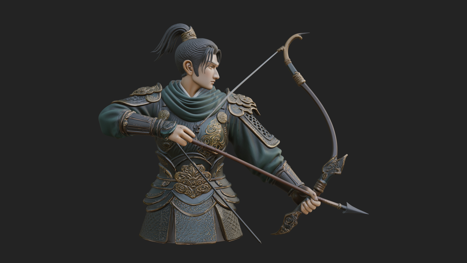 Armored Chinese Archer Statue Design 7 3D Print Model 3D Model