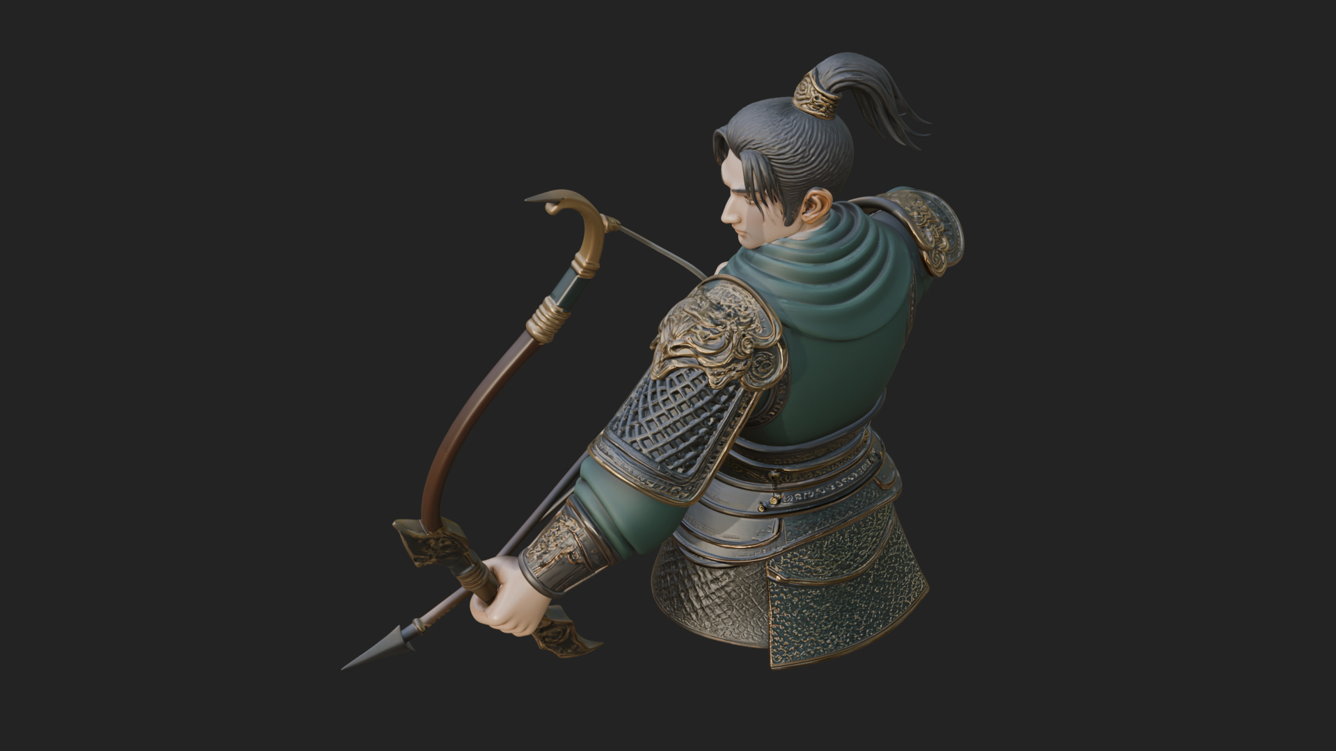 Armored Chinese Archer Statue Design 7 3D Print Model 3D Model