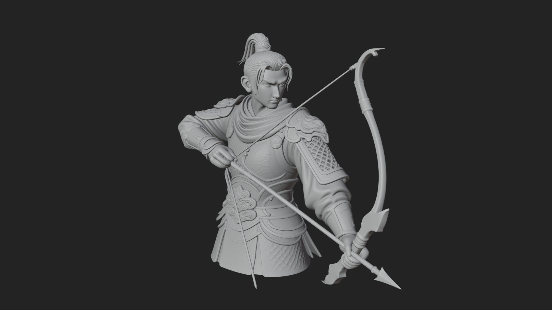 Armored Chinese Archer Statue Design 7 3D Print Model 3D Model