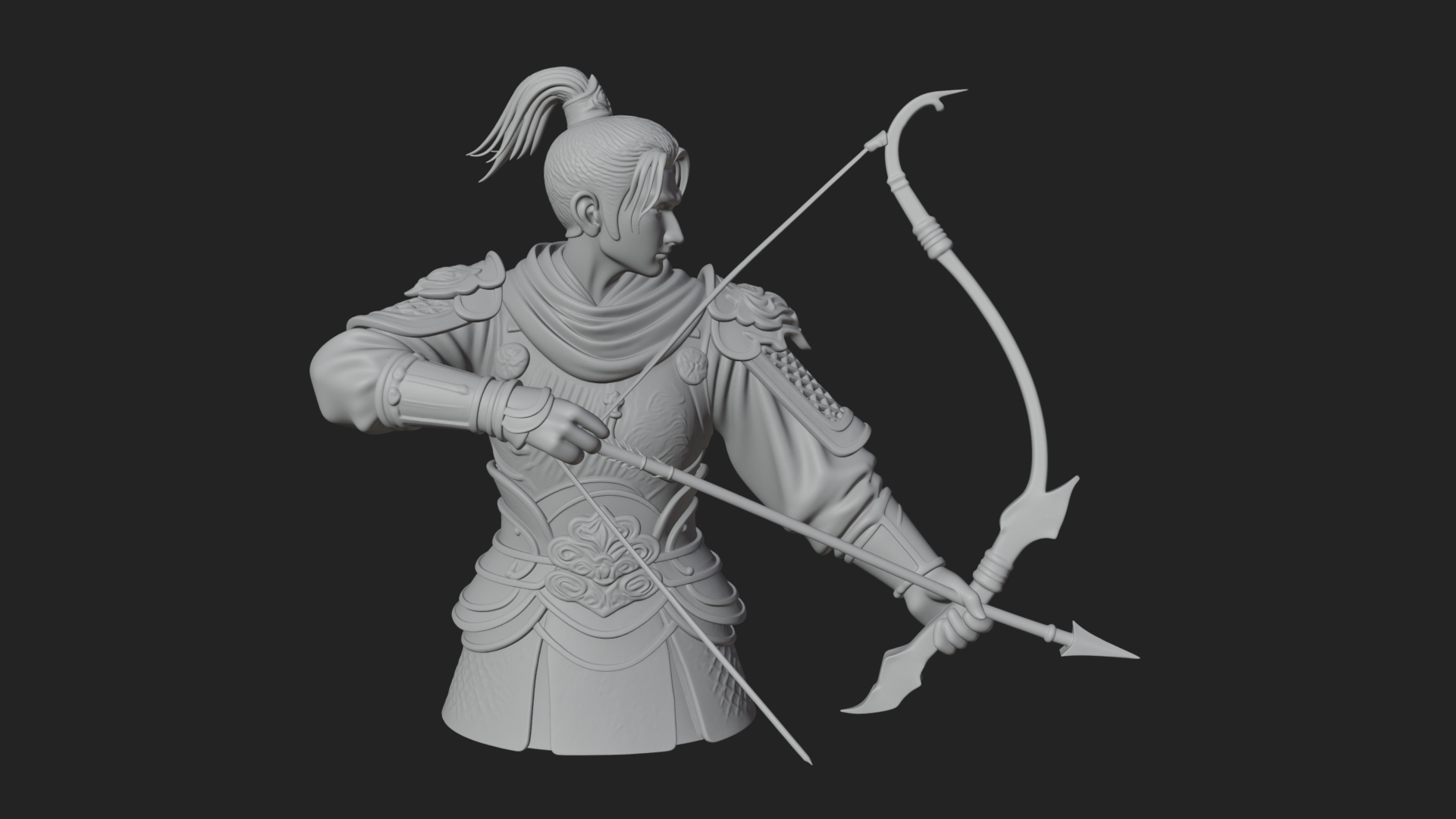 Armored Chinese Archer Statue Design 7 3D Print Model 3D Model