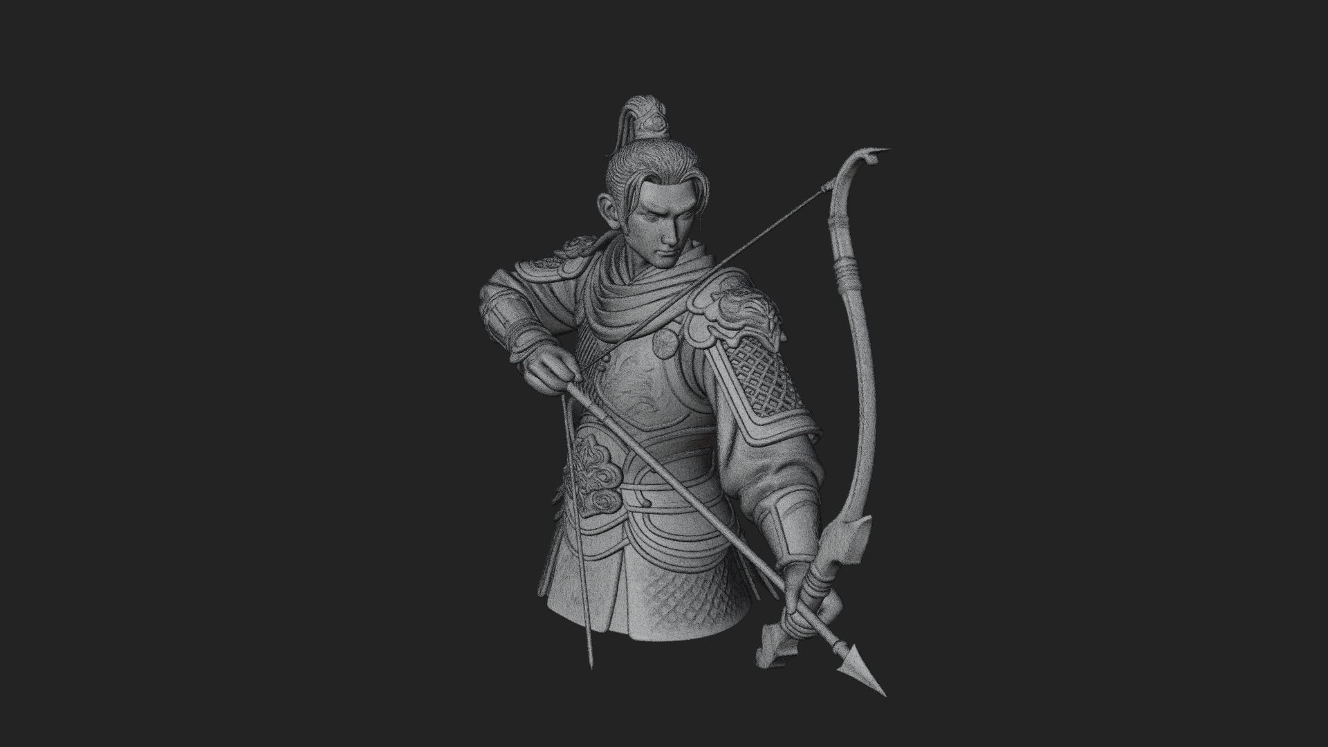 Armored Chinese Archer Statue Design 7 3D Print Model 3D Model
