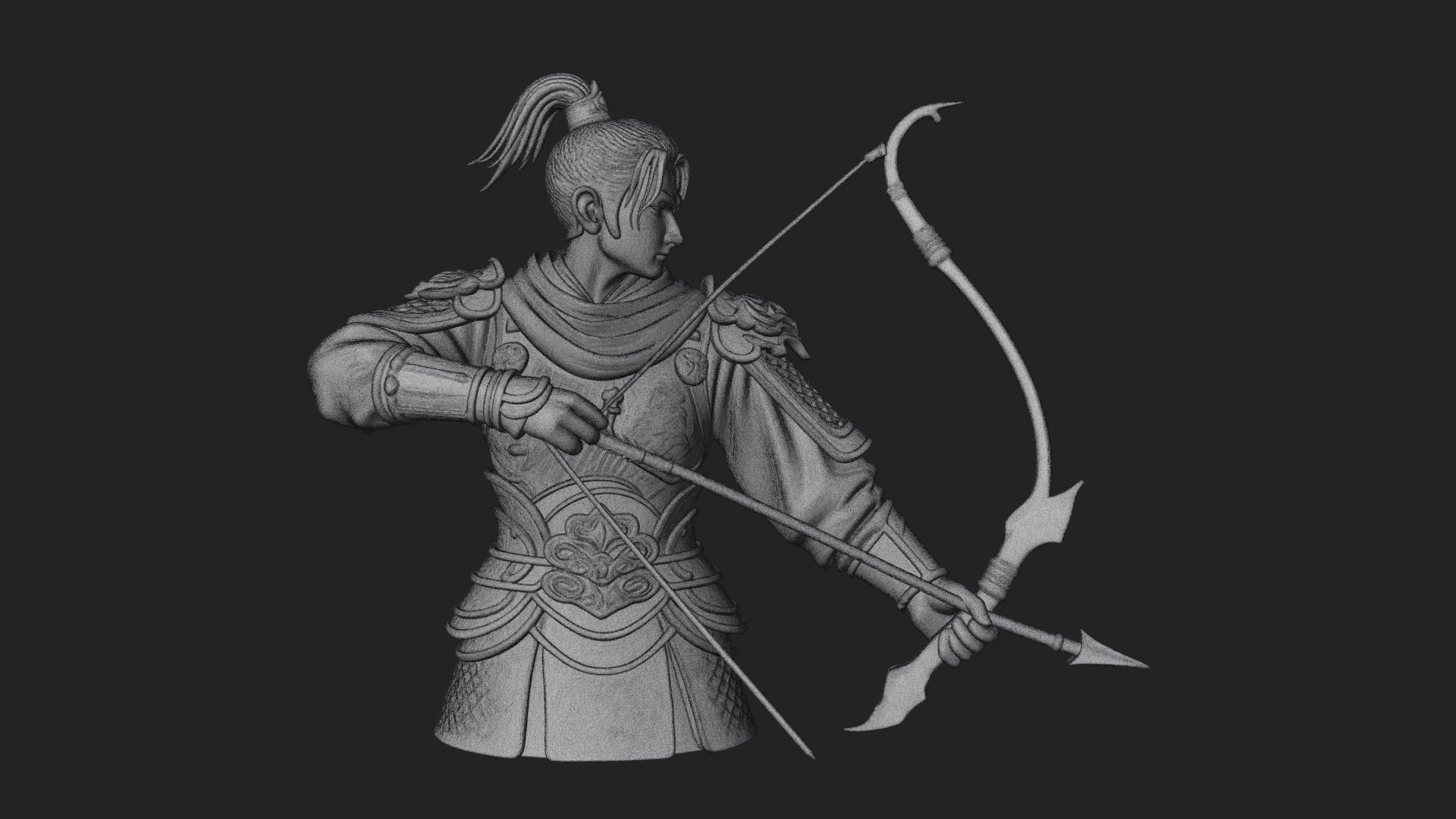 Armored Chinese Archer Statue Design 7 3D Print Model 3D Model