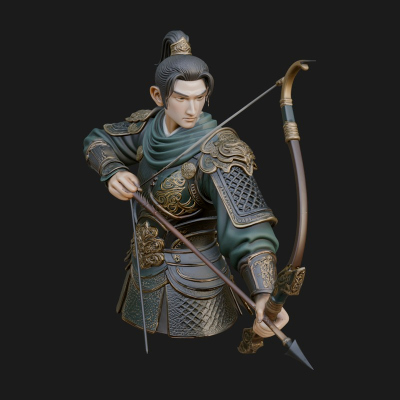 Armored Chinese Archer Statue Design 7 3D Print Model
