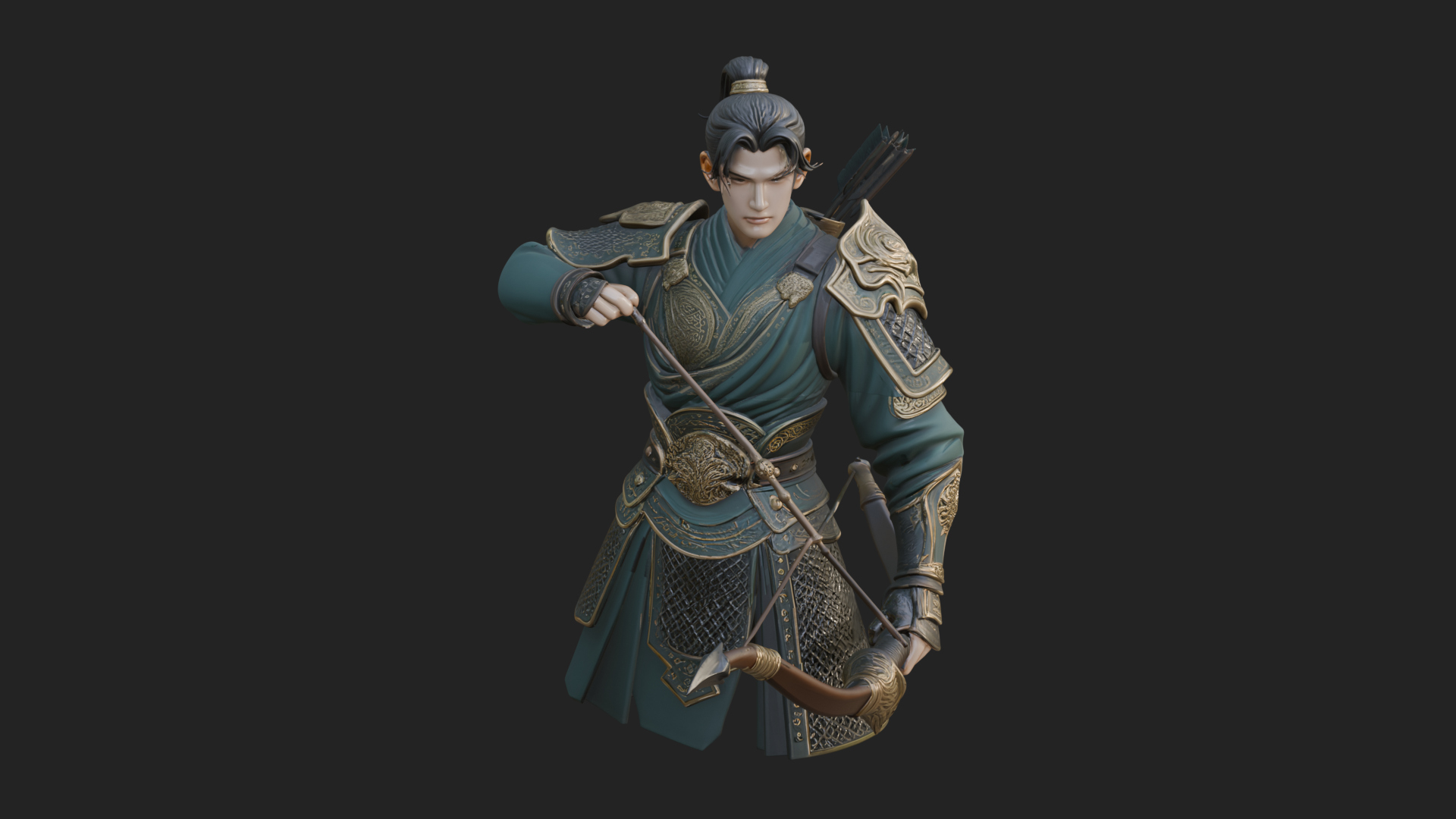Armored Chinese Archer Statue Design 8 3D Print Model 3D Model