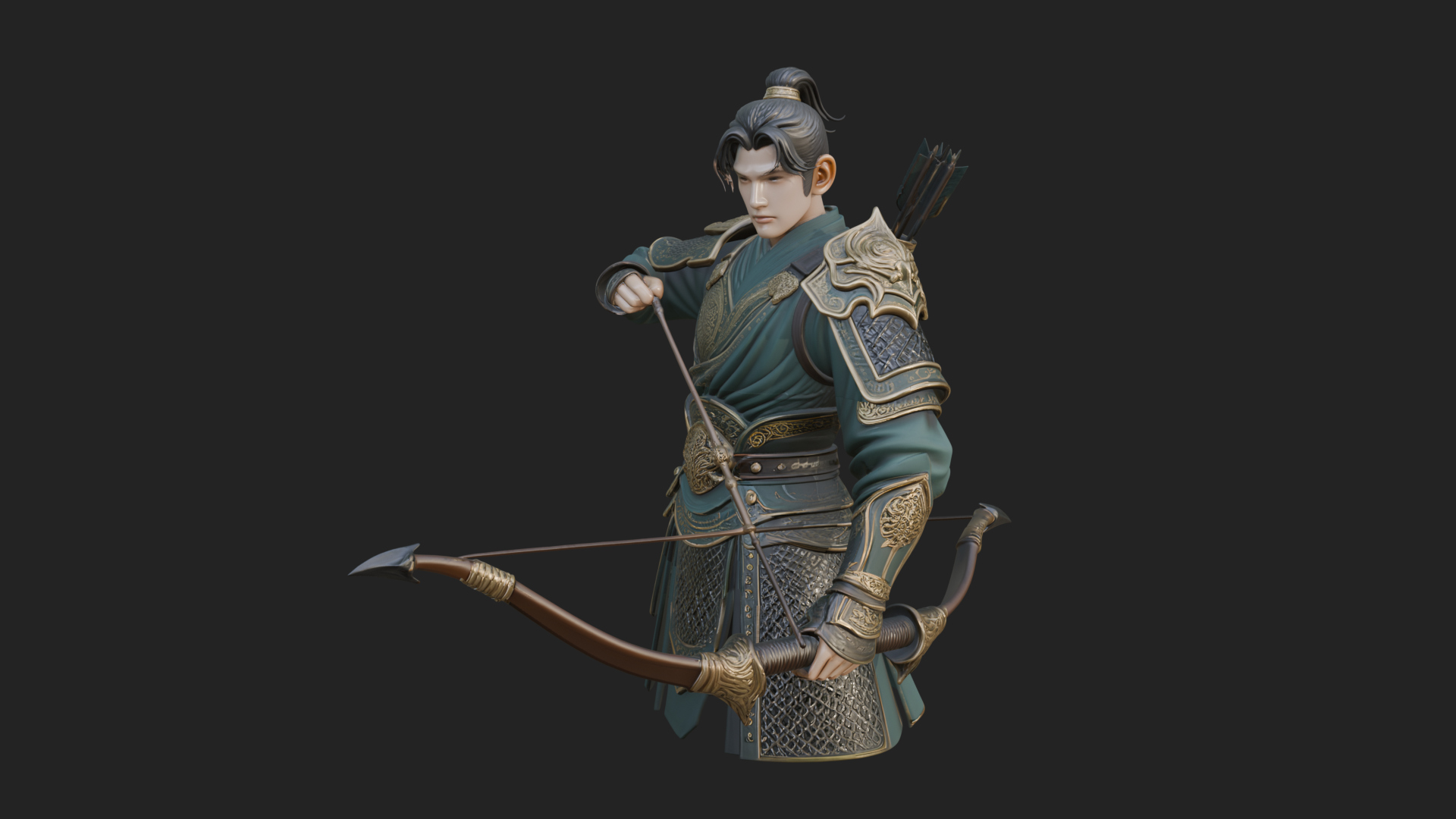 Armored Chinese Archer Statue Design 8 3D Print Model 3D Model