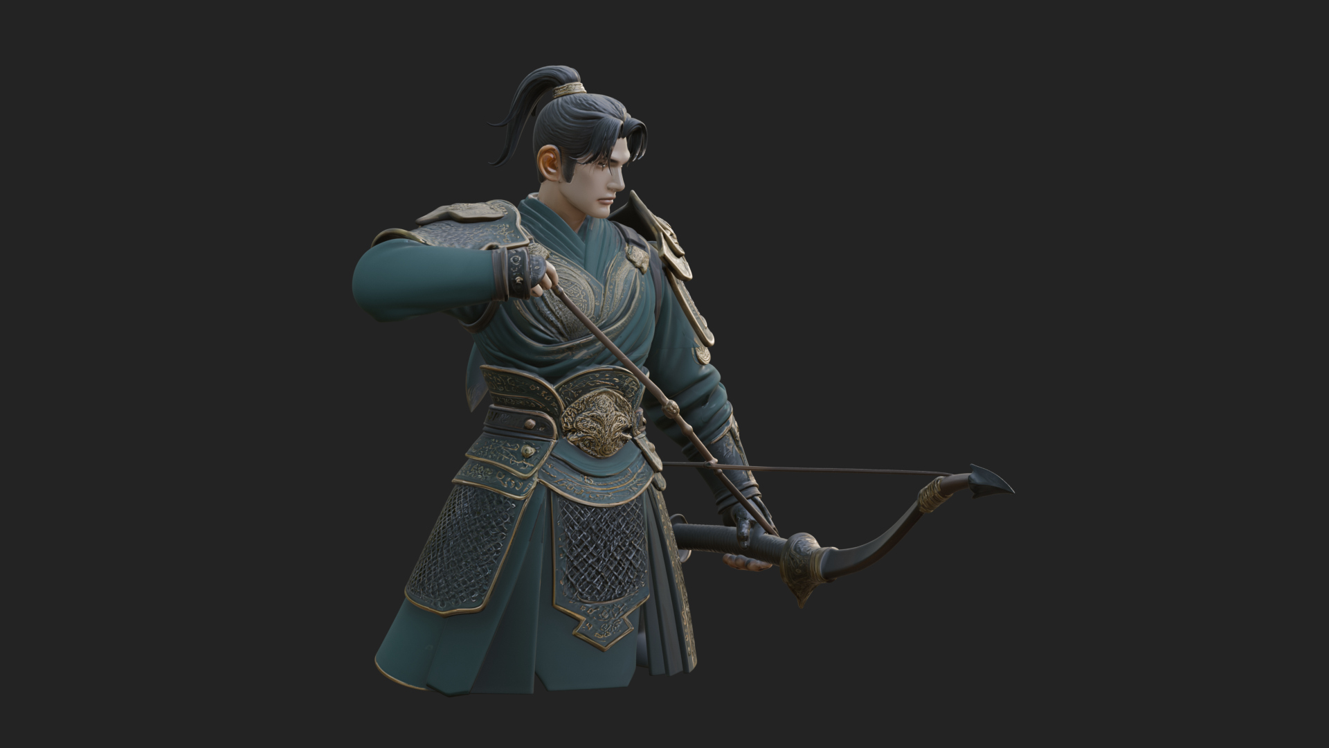 Armored Chinese Archer Statue Design 8 3D Print Model 3D Model