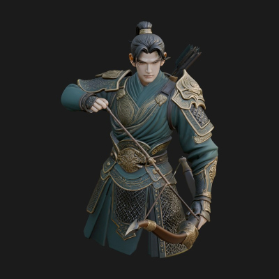 Armored Chinese Archer Statue Design 8 3D Print Model