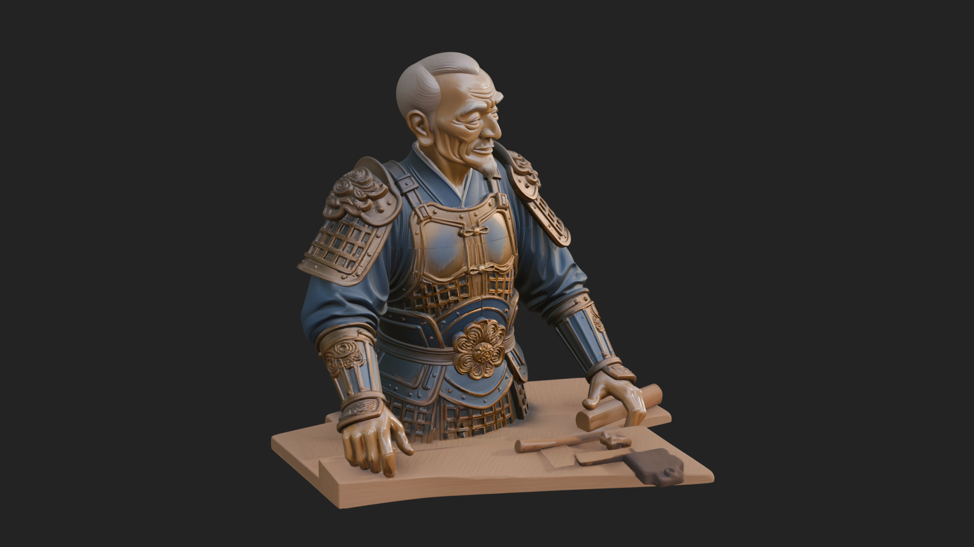 Armored Craftsman Bust Statue Design 1 3D Print Model 3D Model
