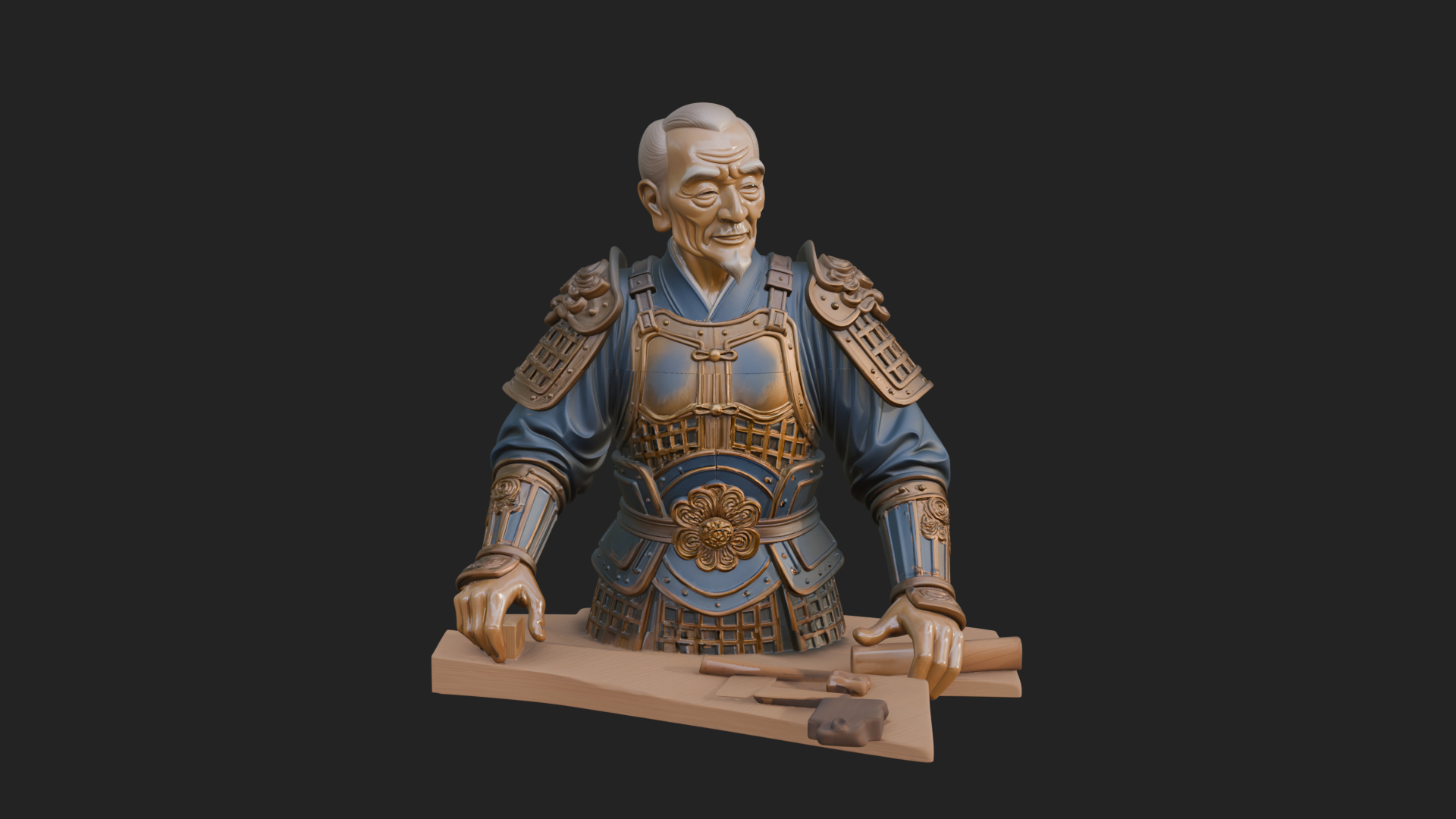 Armored Craftsman Bust Statue Design 1 3D Print Model 3D Model