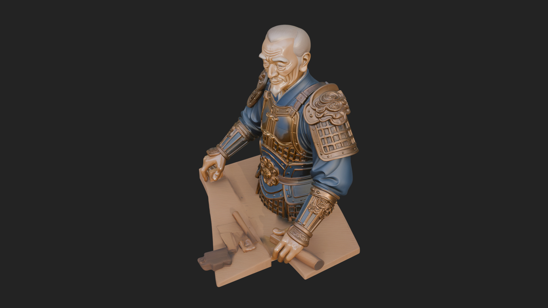 Armored Craftsman Bust Statue Design 1 3D Print Model 3D Model