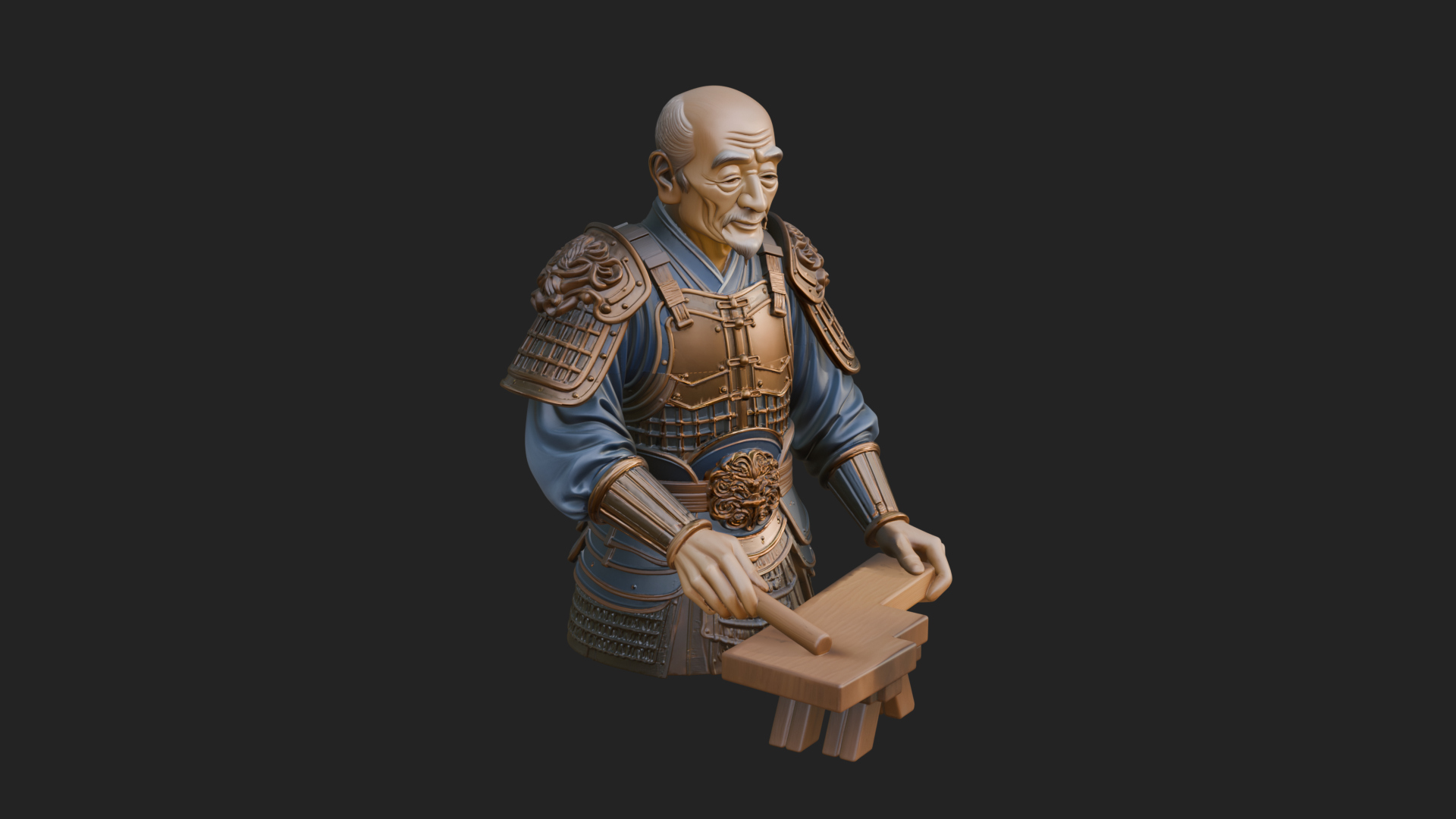 Armored Craftsman Bust Statue Design 2 3D Print Model 3D Model