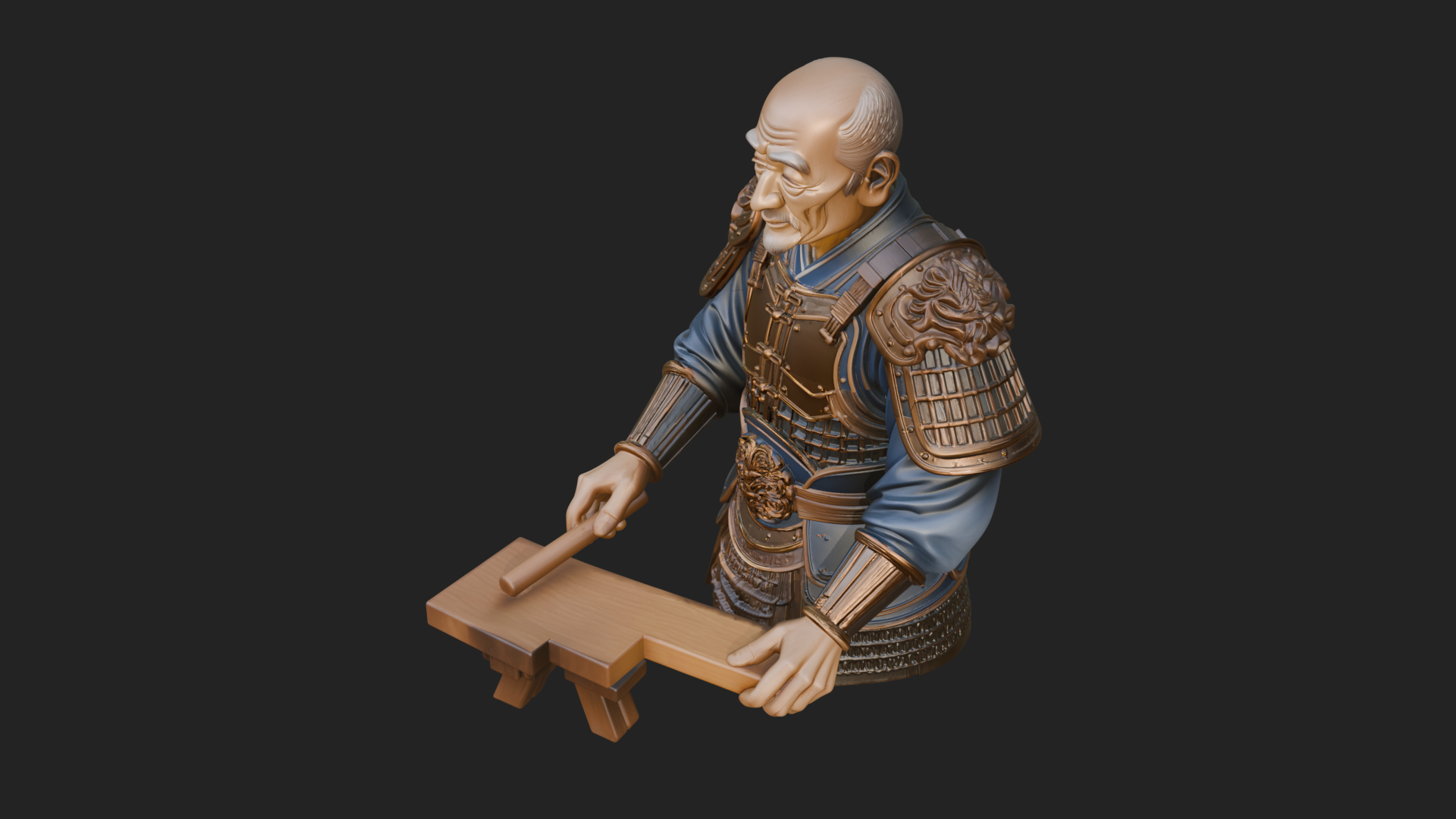 Armored Craftsman Bust Statue Design 2 3D Print Model 3D Model