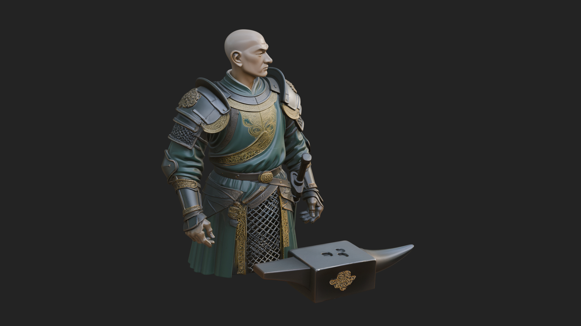 Armored Craftsman Bust Statue Design 5 3D Print Model 3D Model