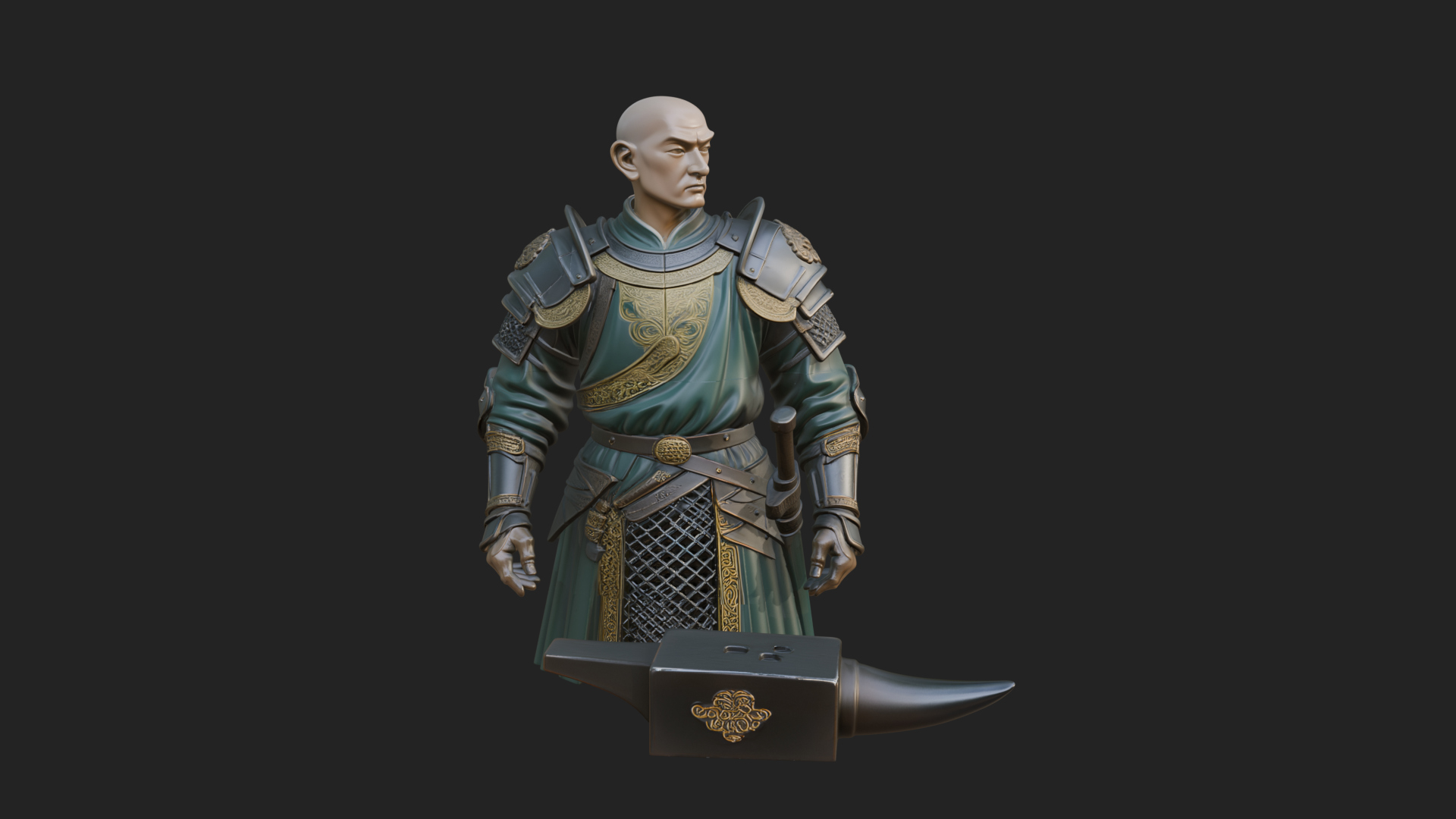 Armored Craftsman Bust Statue Design 5 3D Print Model 3D Model