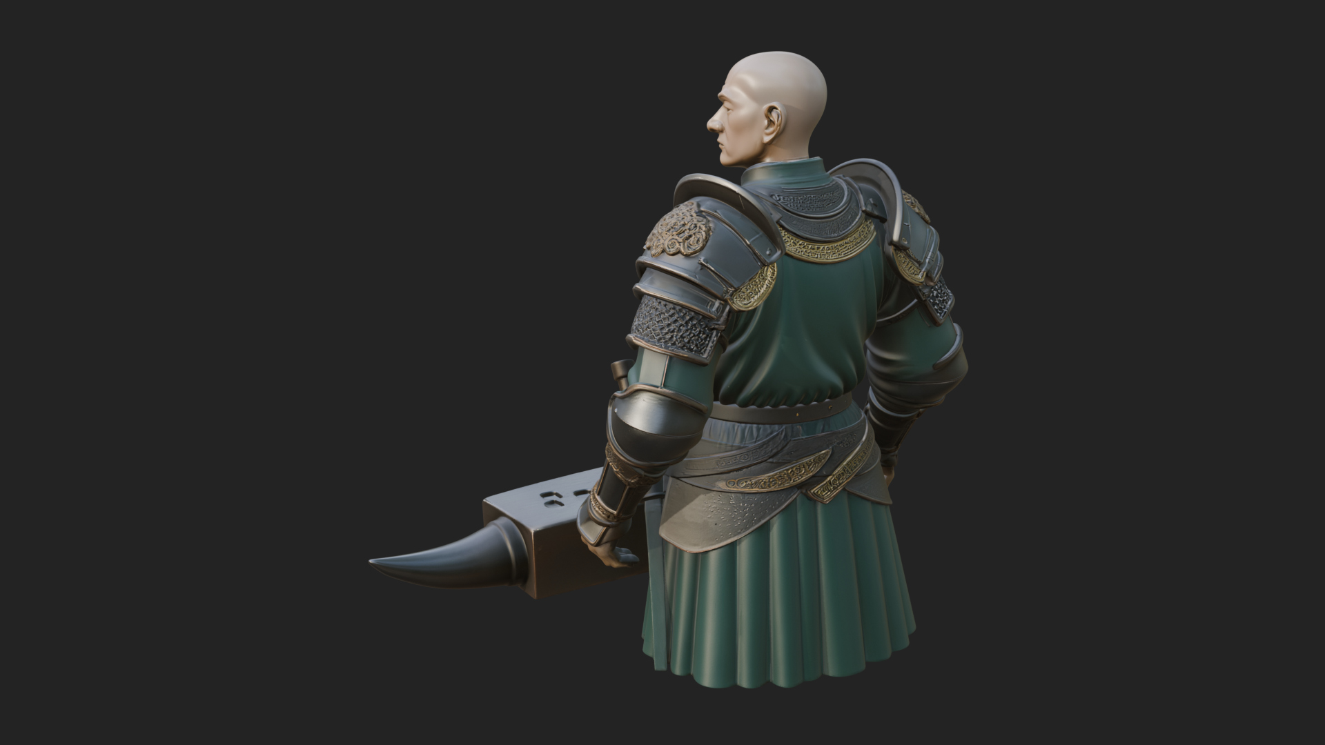 Armored Craftsman Bust Statue Design 5 3D Print Model 3D Model