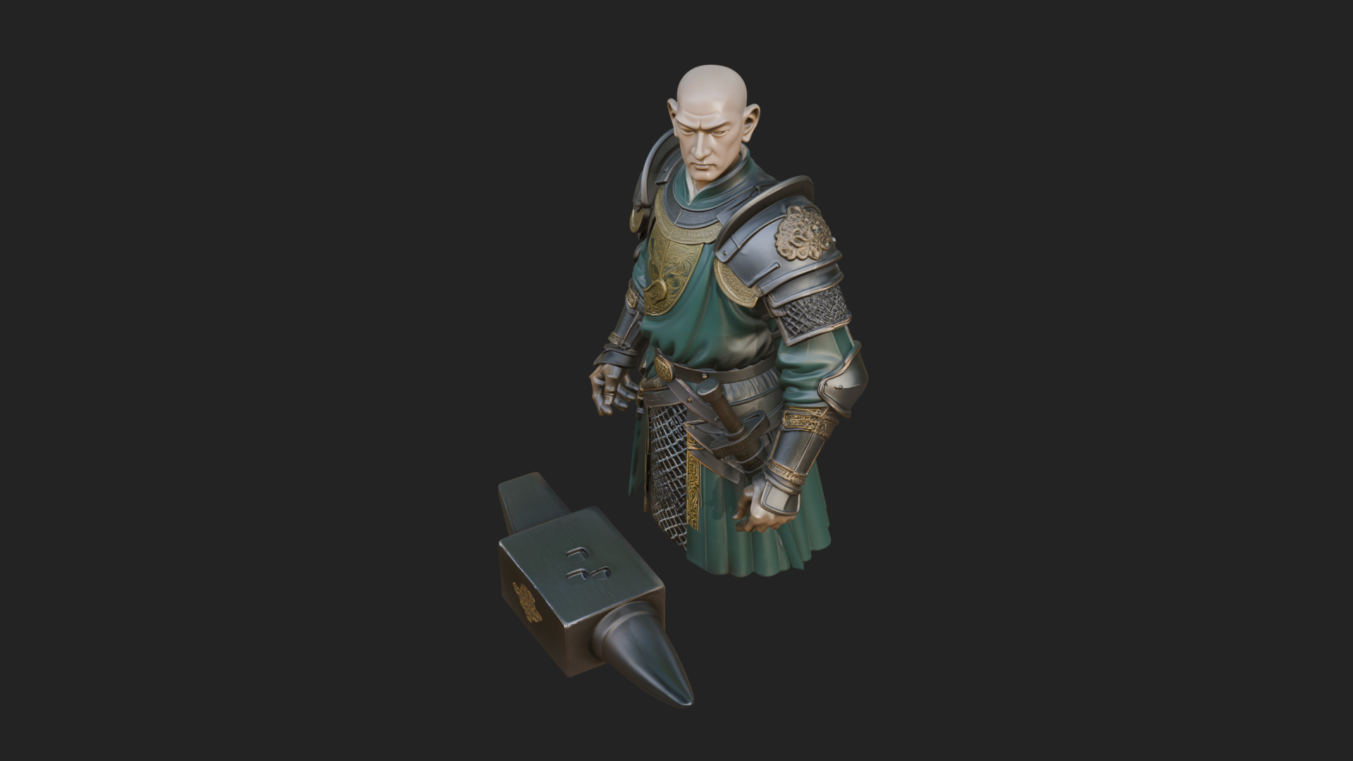 Armored Craftsman Bust Statue Design 5 3D Print Model 3D Model