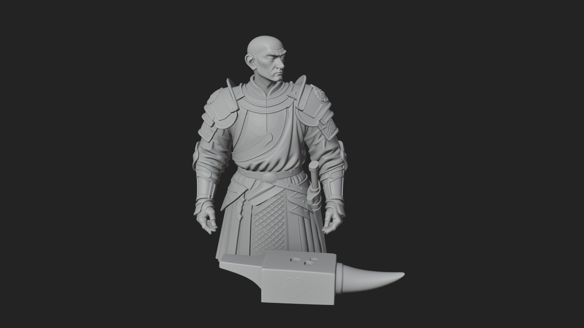 Armored Craftsman Bust Statue Design 5 3D Print Model 3D Model