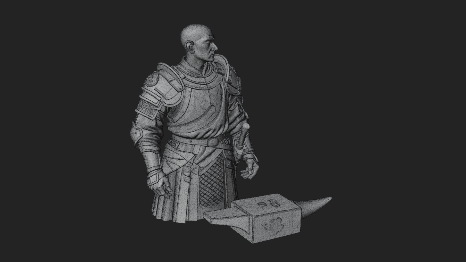 Armored Craftsman Bust Statue Design 5 3D Print Model 3D Model