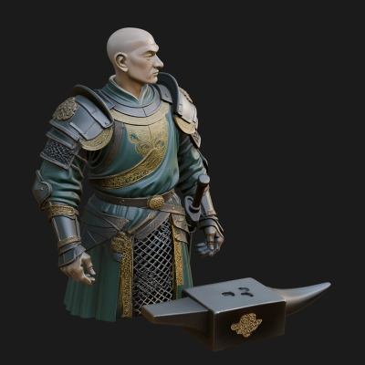 Armored Craftsman Bust Statue Design 5 3D Print Model