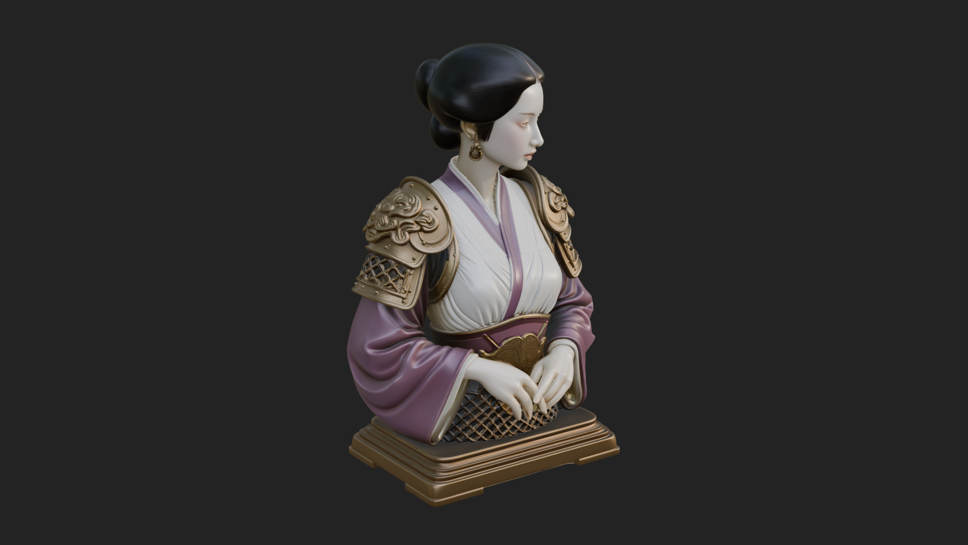 Armored Hanfu Lady Bust Design 1 3D Print Model 3D Model