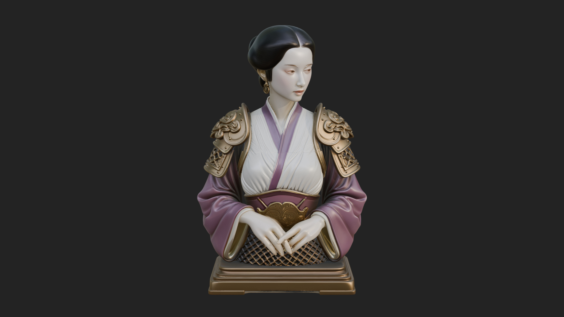 Armored Hanfu Lady Bust Design 1 3D Print Model 3D Model