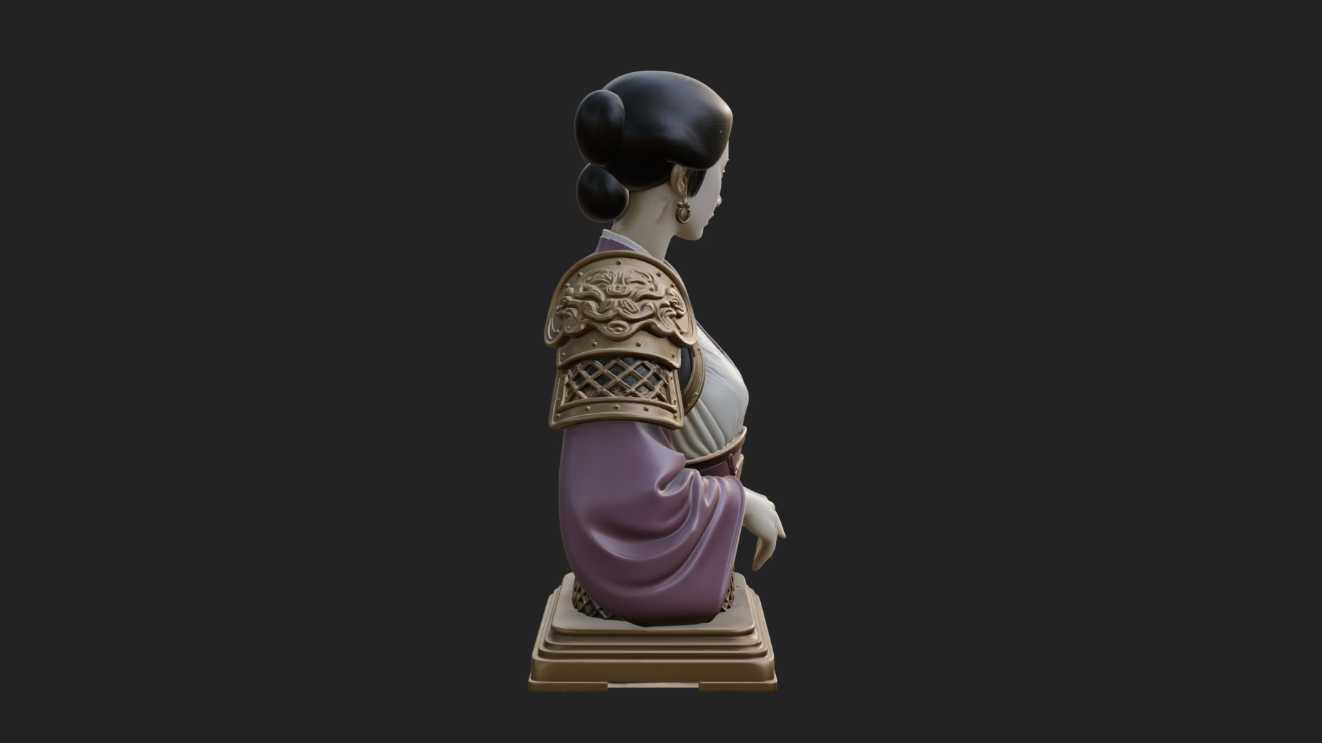 Armored Hanfu Lady Bust Design 1 3D Print Model 3D Model