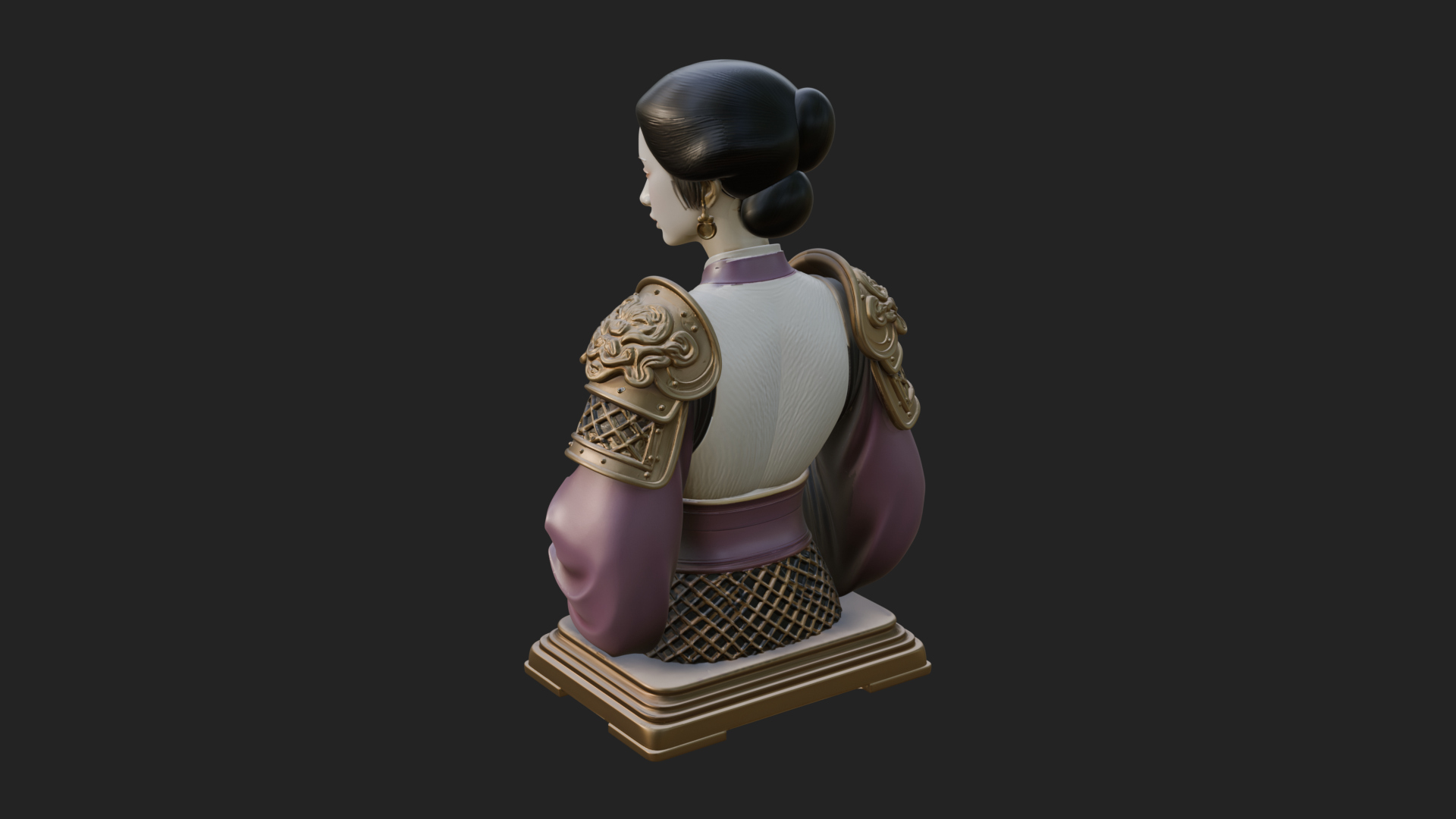 Armored Hanfu Lady Bust Design 1 3D Print Model 3D Model