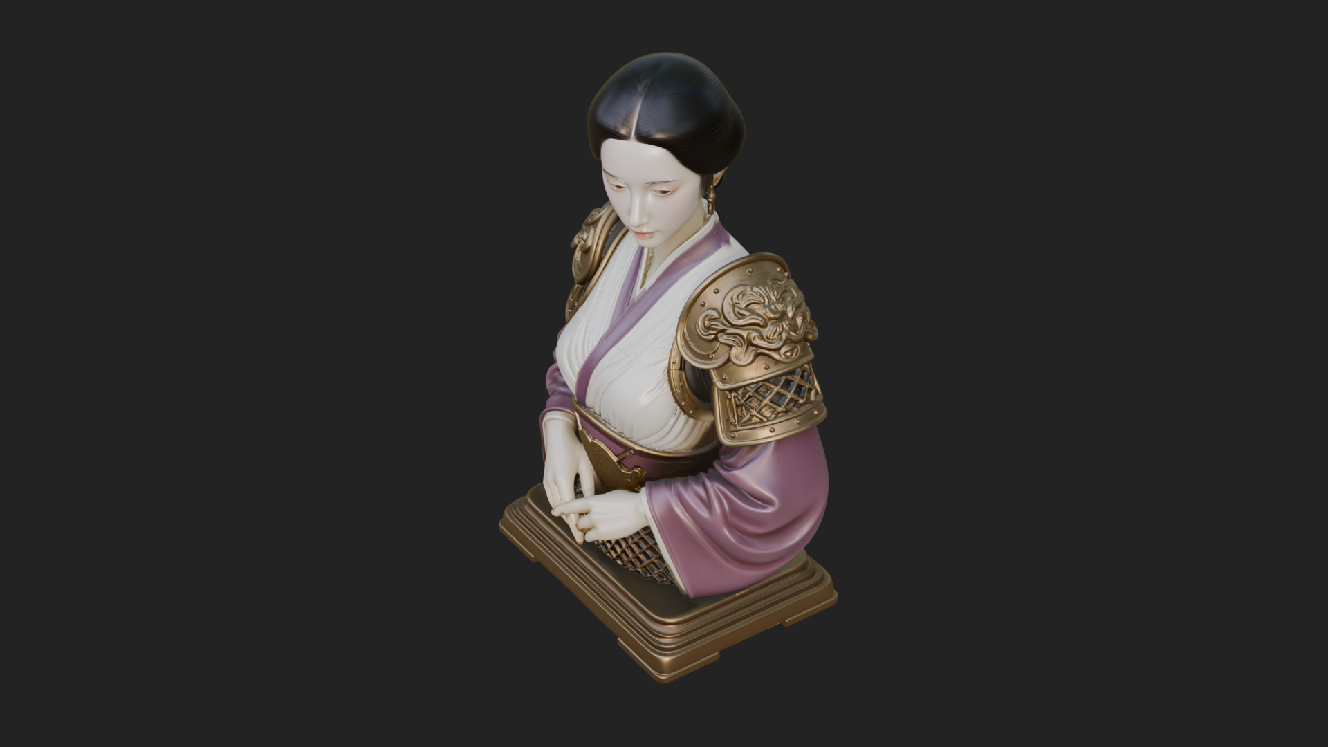Armored Hanfu Lady Bust Design 1 3D Print Model 3D Model