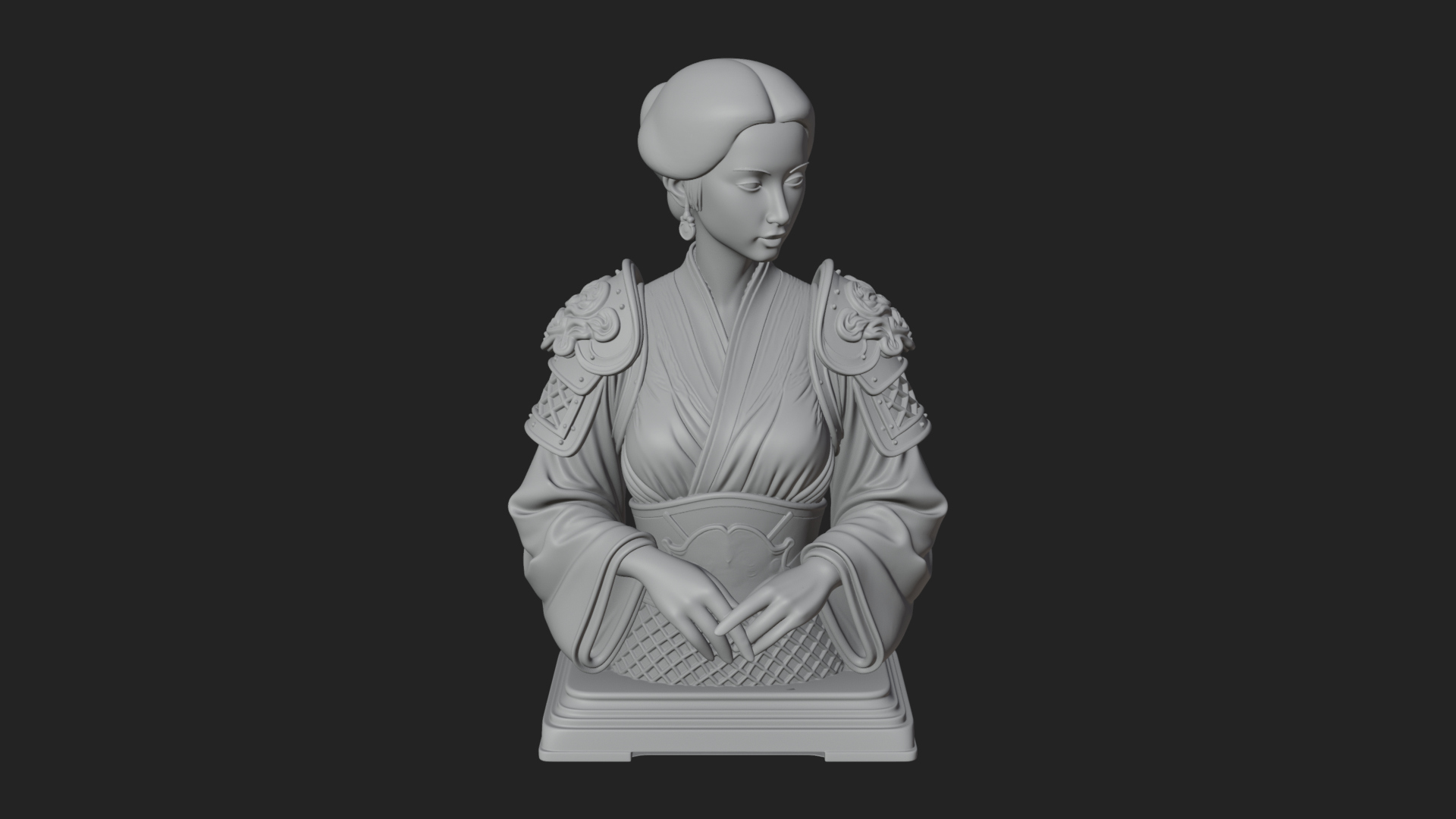 Armored Hanfu Lady Bust Design 1 3D Print Model 3D Model