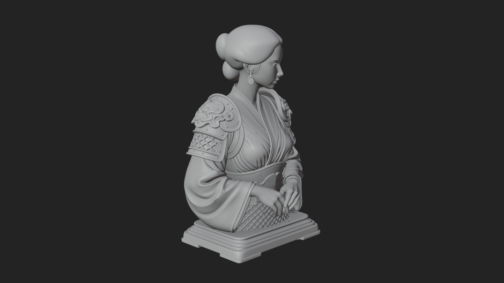 Armored Hanfu Lady Bust Design 1 3D Print Model 3D Model