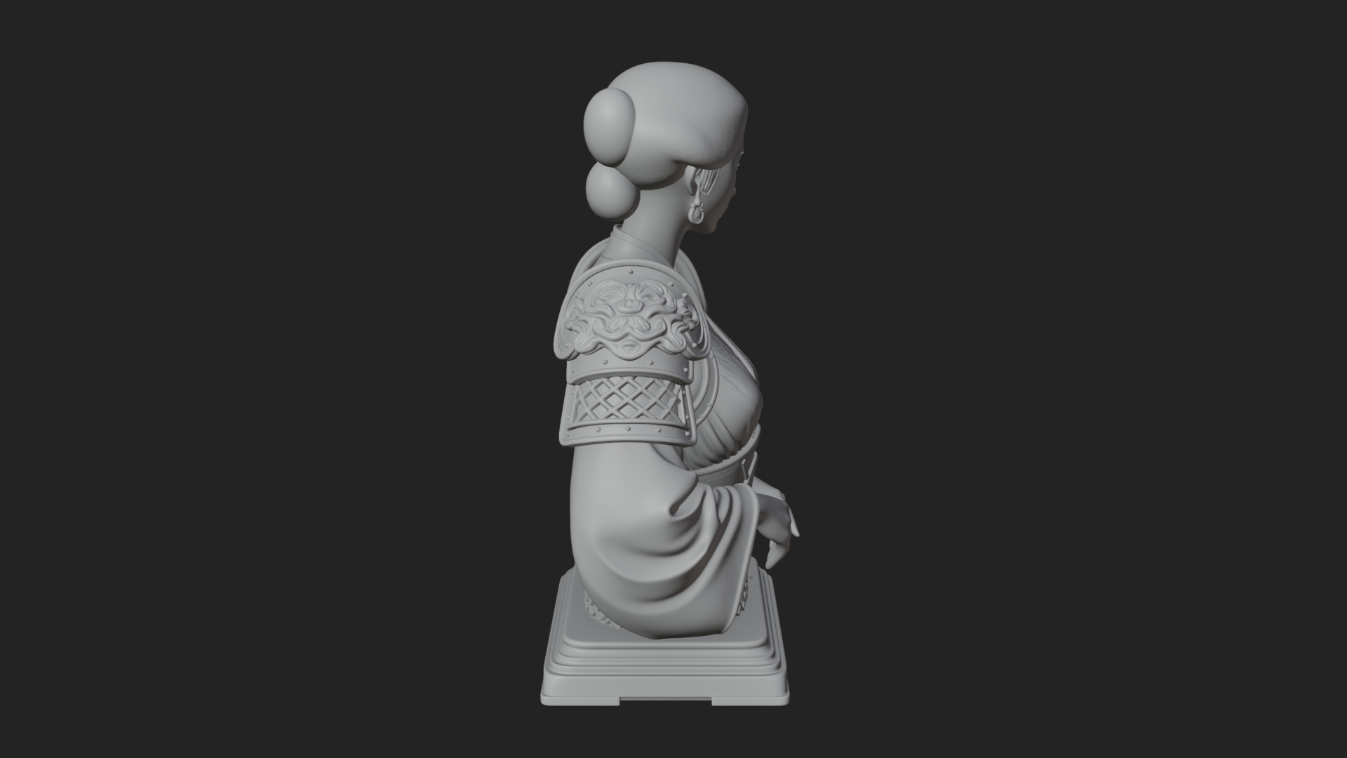 Armored Hanfu Lady Bust Design 1 3D Print Model 3D Model