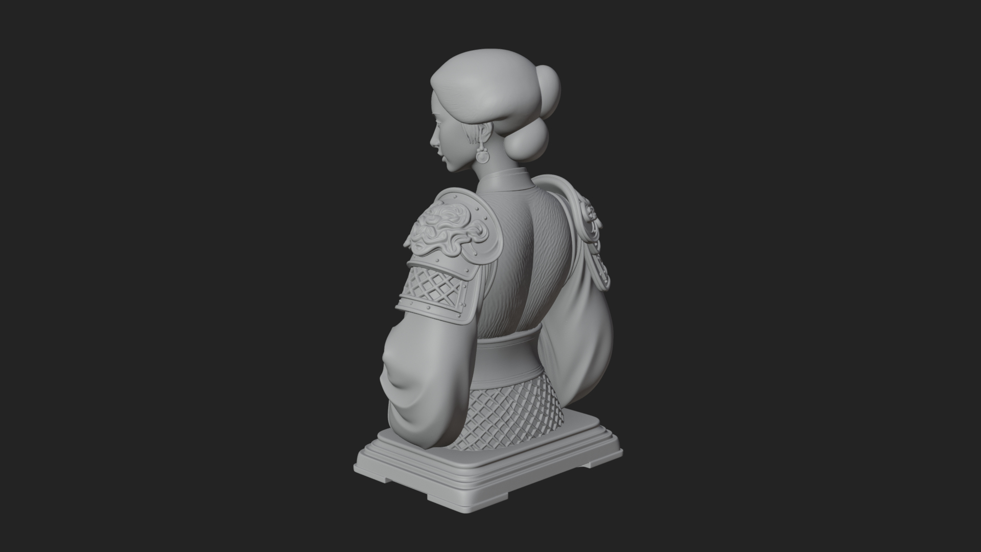 Armored Hanfu Lady Bust Design 1 3D Print Model 3D Model