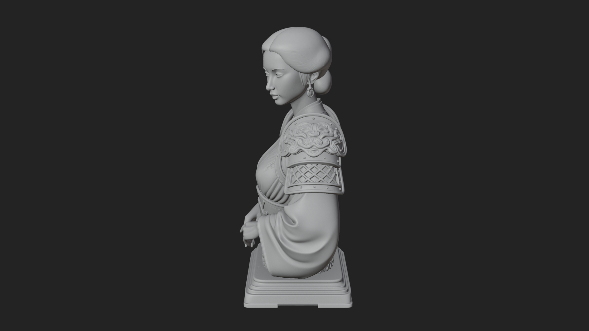 Armored Hanfu Lady Bust Design 1 3D Print Model 3D Model