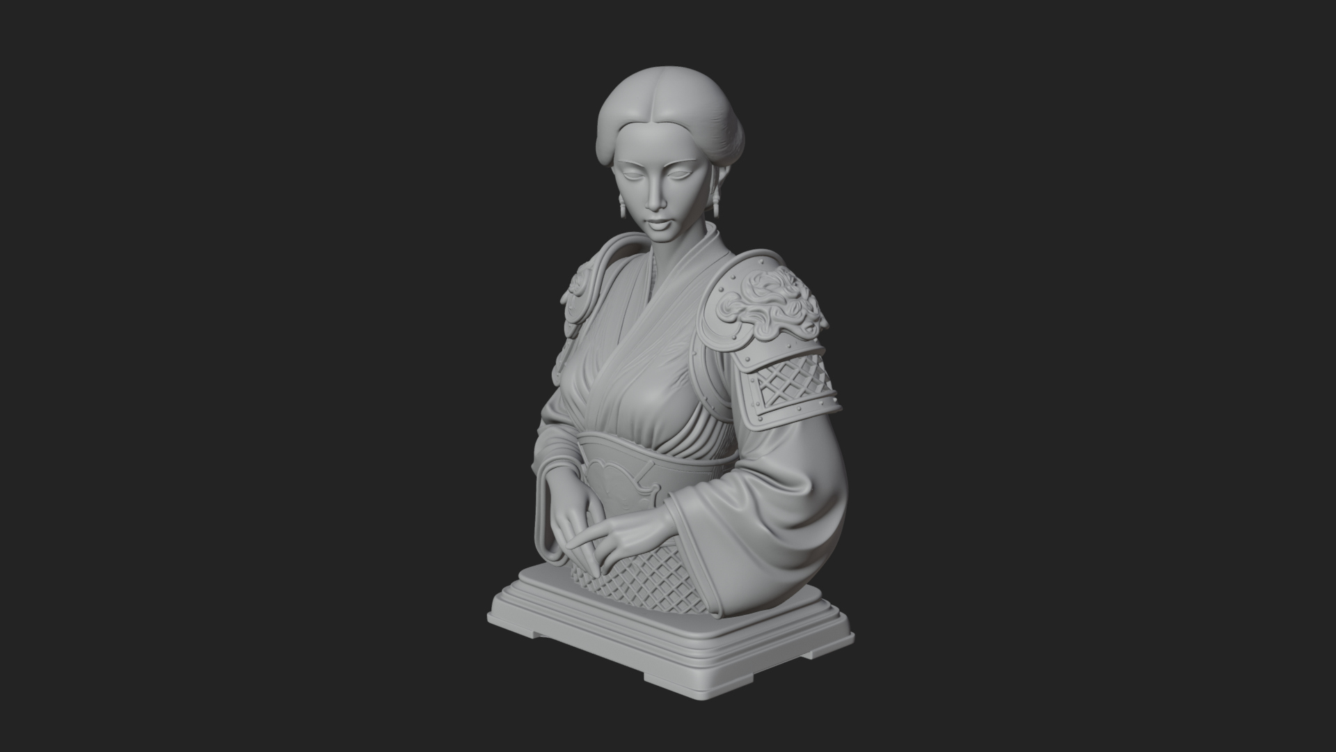 Armored Hanfu Lady Bust Design 1 3D Print Model 3D Model