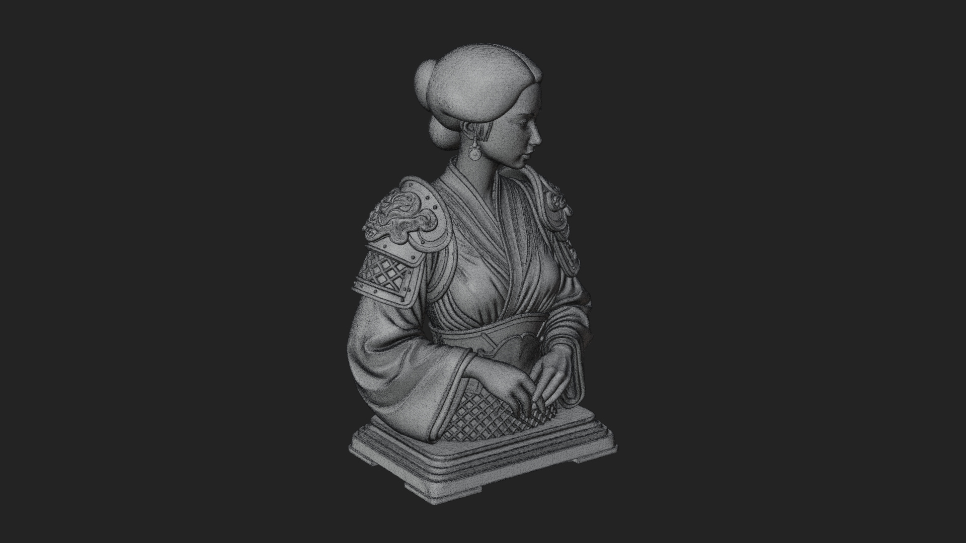 Armored Hanfu Lady Bust Design 1 3D Print Model 3D Model