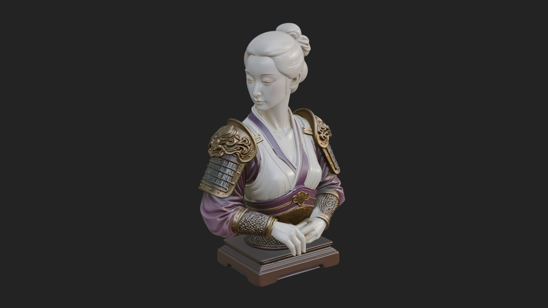 Armored Hanfu Lady Bust Design 2 3D Print Model 3D Model