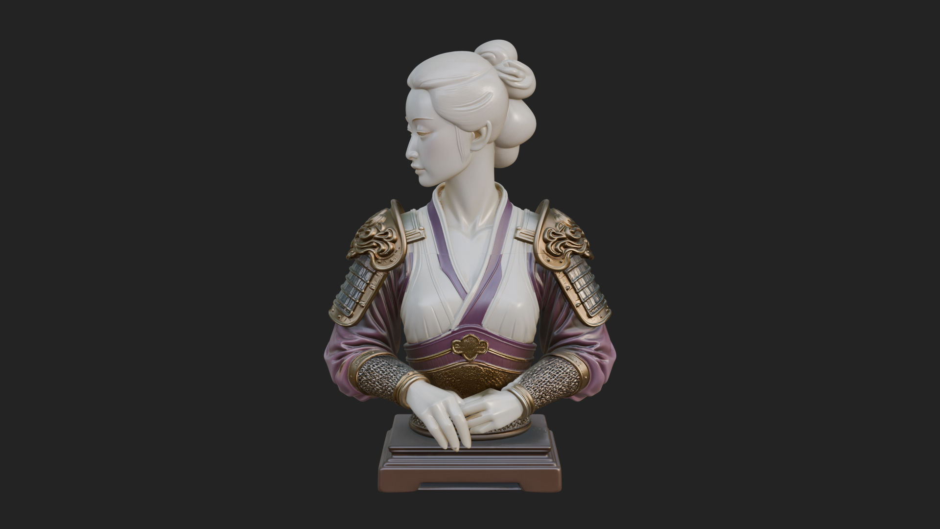 Armored Hanfu Lady Bust Design 2 3D Print Model 3D Model