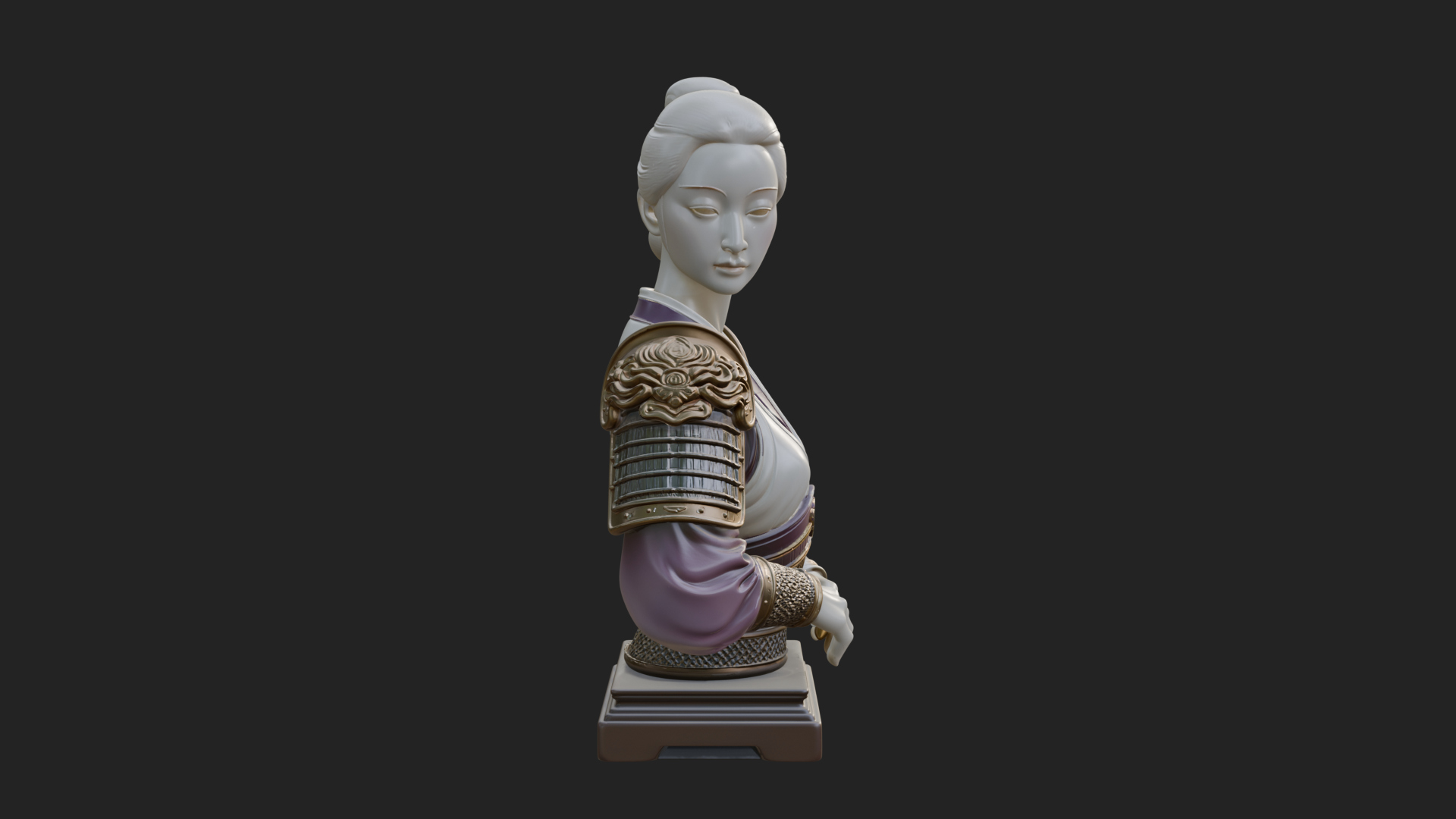 Armored Hanfu Lady Bust Design 2 3D Print Model 3D Model