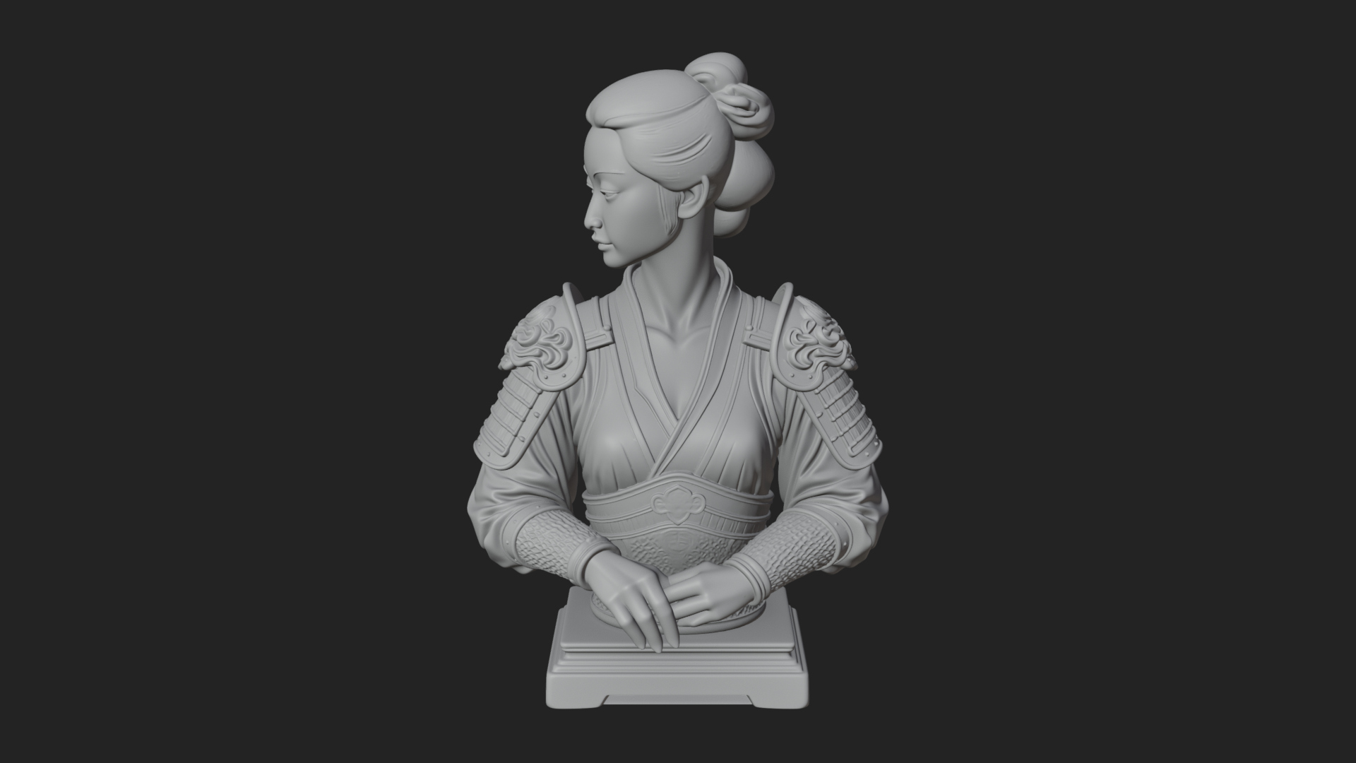 Armored Hanfu Lady Bust Design 2 3D Print Model 3D Model