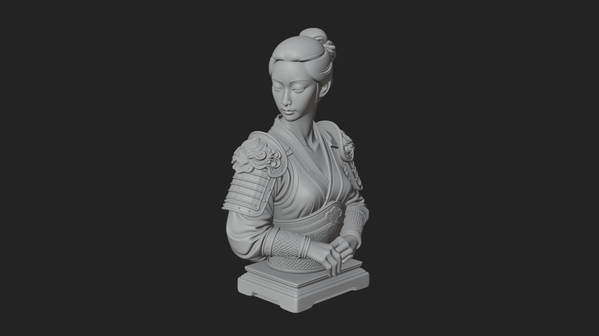 Armored Hanfu Lady Bust Design 2 3D Print Model 3D Model